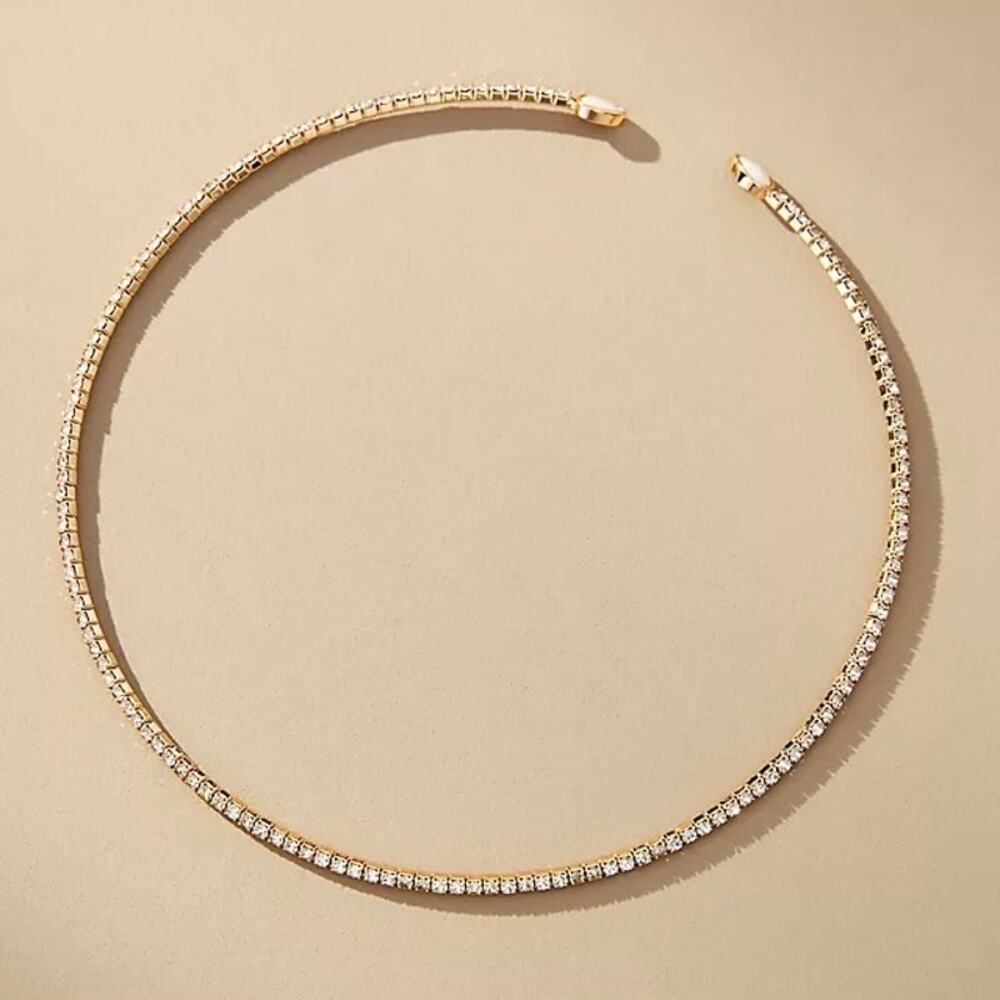 NEW ANTHROPOLOGIE 14kt Gold Plated Jade Choker Slim Collar $150 Necklace Jewelry